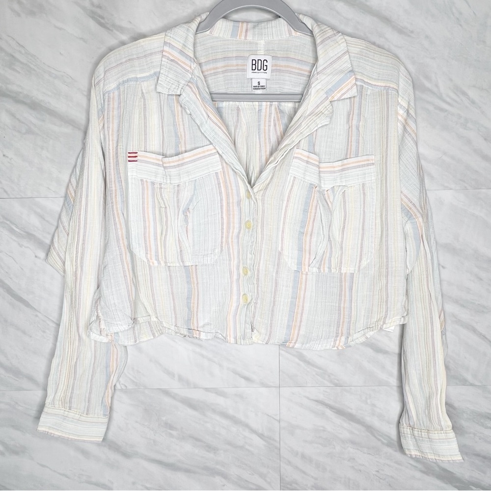 BDG Stripe Button Down Crop Small